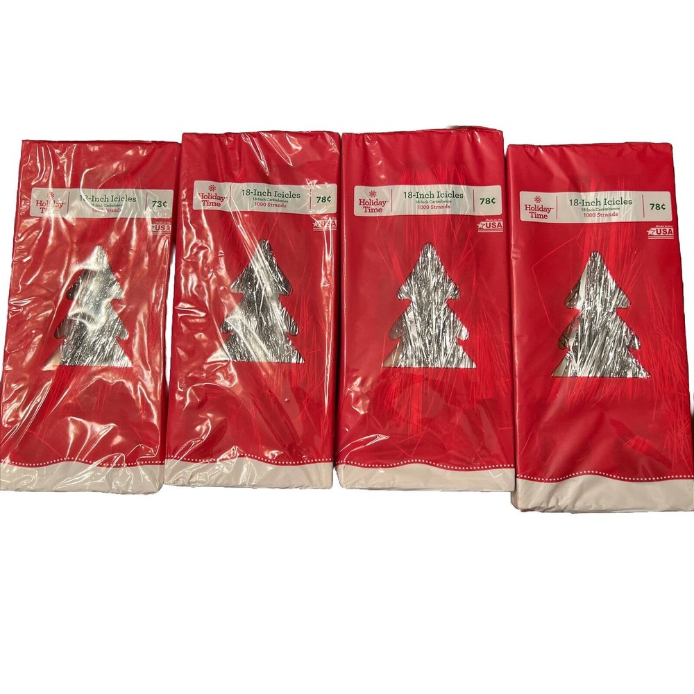 Lot of 4 Holiday Time Tinsel Christmas 18" Silver Icicles 1000 count Vintage USA